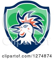 Clipart Of A Rooster Head In Profile In A Blue White And Green Shield Royalty Free Vector Illustration