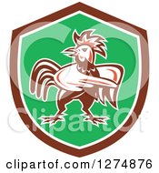 Poster, Art Print Of Retro Rooster Pointing In A Brown White And Green Shield