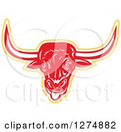 Clipart Of A Retro Woodcut Red White And Yellow Longhorn Bull With Its Tongue Hanging Out Royalty Free Vector Illustration