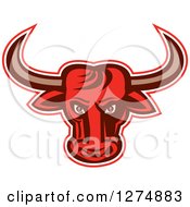 Clipart Of A Retro Red Longhorn Bull Outlined In Red And White Royalty Free Vector Illustration