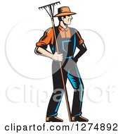 Clipart Of A Retro Woodcut Male Gardener Or Farmer Holding A Rake Royalty Free Vector Illustration by patrimonio