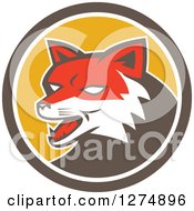 Poster, Art Print Of Retro Fox Head In A Brown White And Yellow Circle