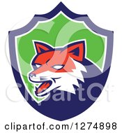 Poster, Art Print Of Retro Fox Head In A Blue White And Green Shield