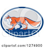 Poster, Art Print Of Retro Fox In Profile Inside A Blue White And Gray Oval