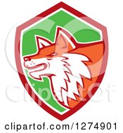 Poster, Art Print Of Retro Fox Head In Profile Inside A Red White And Green Shield