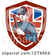 Poster, Art Print Of London Bobby Police Officer Holding A Baton In A British Flag Shield