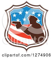 Poster, Art Print Of Retro Silhouetted Male Police Officer Aiming A Firearm In An American Flag Circle