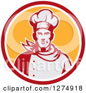 Clipart Of A Retro Male Chef Bust In A Red White And Yellow Circle Royalty Free Vector Illustration