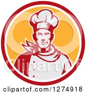 Poster, Art Print Of Retro Male Chef Bust In A Red White And Yellow Circle