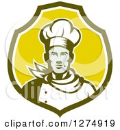 Poster, Art Print Of Retro Male Chef Bust In A Green And White Shield