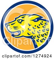 Poster, Art Print Of Jaguar Cat In A Blue White And Orange Circle