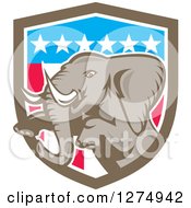 Poster, Art Print Of Retro Jumping Elephant In An American Flag Shield