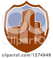 Poster, Art Print Of Retro City In A Brown White And Purple Shield