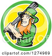Poster, Art Print Of Leprechaun Baseball Player Holding A Bat In A Green White And Yellow Circle