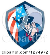 Retro Revolutionary Soldier Minute Man With An American Flag In A Shield