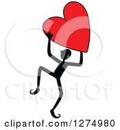 Black Stick Man Holding Up A Red Heart