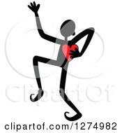 Black Stick Man Dancing And Holding A Red Heart