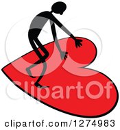 Clipart Of A Black Stick Man On A Giant Red Heart Royalty Free Vector Illustration