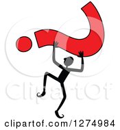 Poster, Art Print Of Black Stick Man Holding Up A Red Question Mark