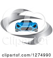 Poster, Art Print Of Blue Car Inside A Silver Oval