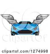 Poster, Art Print Of Blue Sports Car With Window Tint And Wings