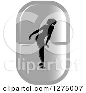 Poster, Art Print Of Black Silhouetted Female Fitness Competitor Bending Over On A Long Silver Pill