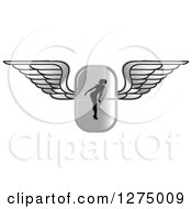Black Silhouetted Female Fitness Competitor Bending Over On A Silver Pill With Wings