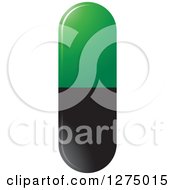 Clipart Of A Green And Black Pill Capsule Royalty Free Vector Illustration