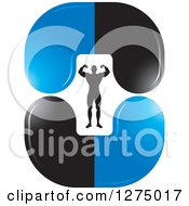 Poster, Art Print Of Flexing Silhouetted Body Builder Inside Blue And Black Steroid Pills