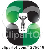 Poster, Art Print Of Flexing Silhouetted Body Builder Inside Green And Black Steroid Pills