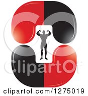 Poster, Art Print Of Flexing Silhouetted Body Builder Inside Red And Black Steroid Pills