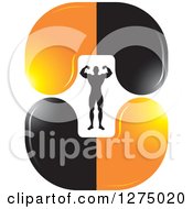 Poster, Art Print Of Flexing Silhouetted Body Builder Inside Orange And Black Steroid Pills