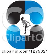 Clipart Of A Silhouetted Woman Bending Over Inside Blue And Black Beauty Pills Royalty Free Vector Illustration  Royalty Free Vector Illustration