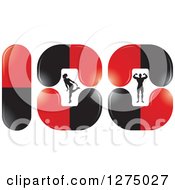 Poster, Art Print Of Silhouetted Woman Bending Over And Bodybuilder Man Flexing Inside Red And Black Pills