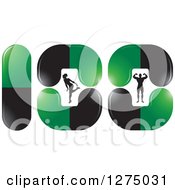 Clipart Of A Silhouetted Woman Bending Over And Bodybuilder Man Flexing Inside Black And Green Pills Royalty Free Vector Illustration by Lal Perera