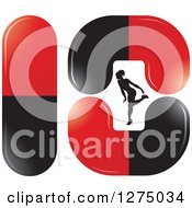 Clipart Of A Black Silhouetted Female Fitness Bikini Competitor Bending Over In Black And Red Pills Royalty Free Vector Illustration by Lal Perera