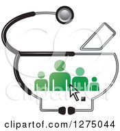 Clipart Of A Medical Stethoscope Around A Green Family Royalty Free Vector Illustration