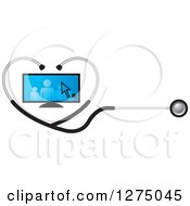 Poster, Art Print Of Medical Stethoscope Forming A Heart Around A Blue Family On A Screen