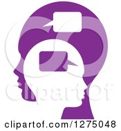 Poster, Art Print Of Purple Parent Silhouetted Head And Child Head With Speech Balloons