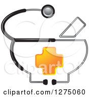 Clipart Of A Medical Stethoscope Around A Yellow Cross Royalty Free Vector Illustration