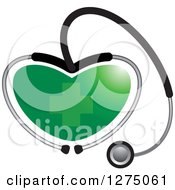 Clipart Of A Medical Stethoscope Forming A Heart Around A Green Cross Royalty Free Vector Illustration