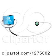 Clipart Of A Medical Stethoscope Connected To A Screen With A Blue Person Royalty Free Vector Illustration