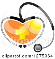 Clipart Of A Medical Stethoscope Forming A Heart Around An Orange Cross Royalty Free Vector Illustration