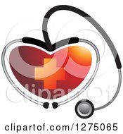 Clipart Of A Medical Stethoscope Forming A Heart Around A Red Cross Royalty Free Vector Illustration