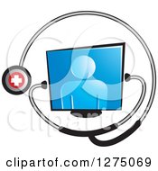 Clipart Of A Medical Stethoscope Around A Person On A Blue Screen Royalty Free Vector Illustration