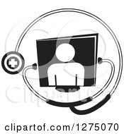 Clipart Of A Black And White Medical Stethoscope Around A Person On A Screen Royalty Free Vector Illustration