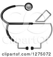 Clipart Of A Grayscale Medical Stethoscope In The Shape Of A Mortar Royalty Free Vector Illustration by Lal Perera