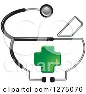 Clipart Of A Medical Stethoscope Around A Green Cross Royalty Free Vector Illustration