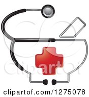 Clipart Of A Medical Stethoscope Around A Red Cross Royalty Free Vector Illustration