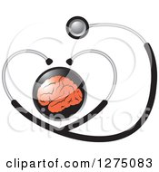 Poster, Art Print Of Round Black Icon With A Red Brain And Heart Medical Stethoscope